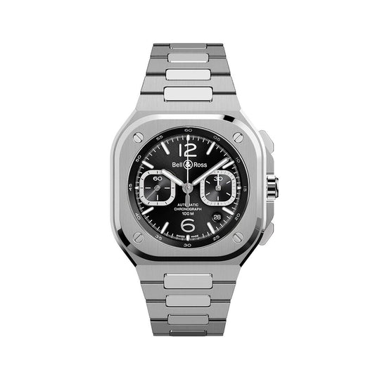 Luxury watch BELL & ROSS MOD. BR05C-BLC-ST_SST with stainless steel bracelet and black dial.