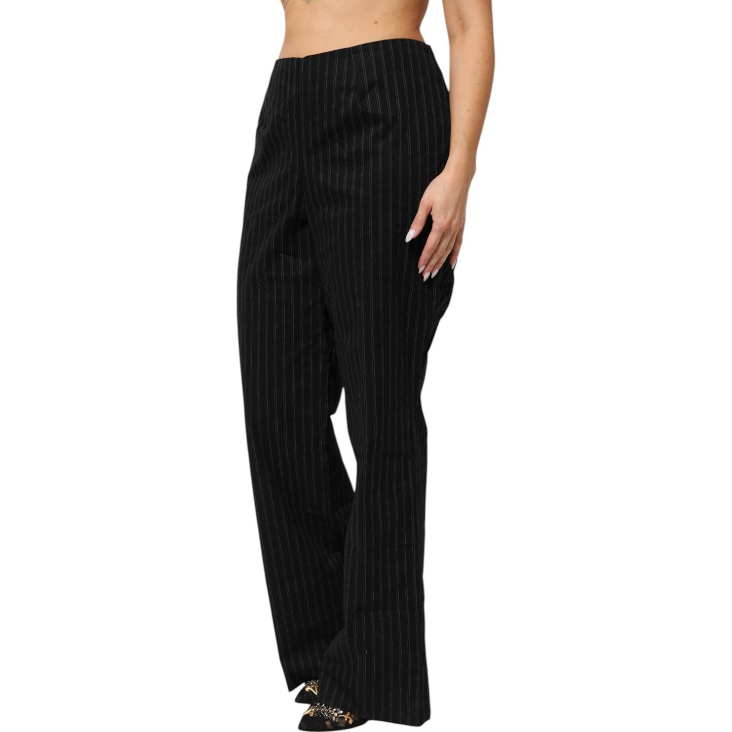 BENCIVENGA Black Wool Blend Pinstripe Straight Leg Pants BENCIVENGA