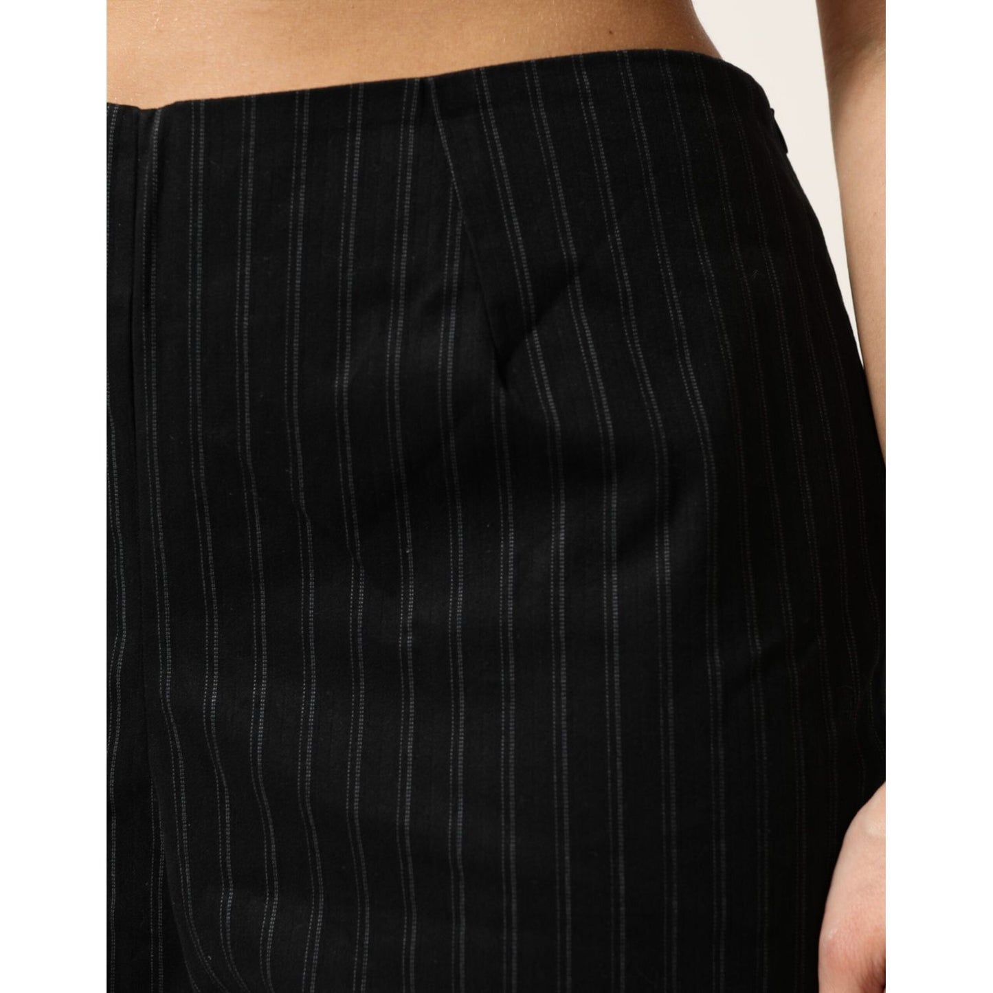BENCIVENGA Black Wool Blend Pinstripe Straight Leg Pants BENCIVENGA