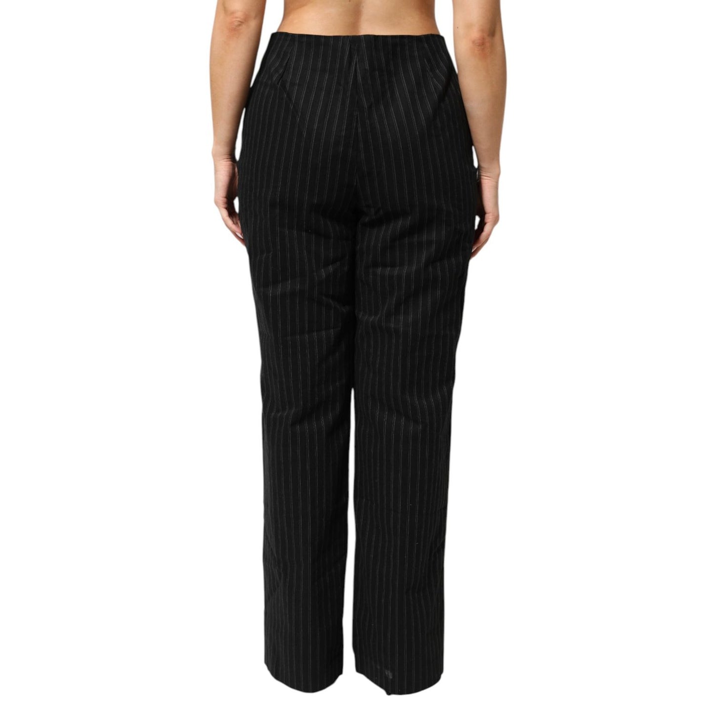 BENCIVENGA Black Wool Blend Pinstripe Straight Leg Pants BENCIVENGA