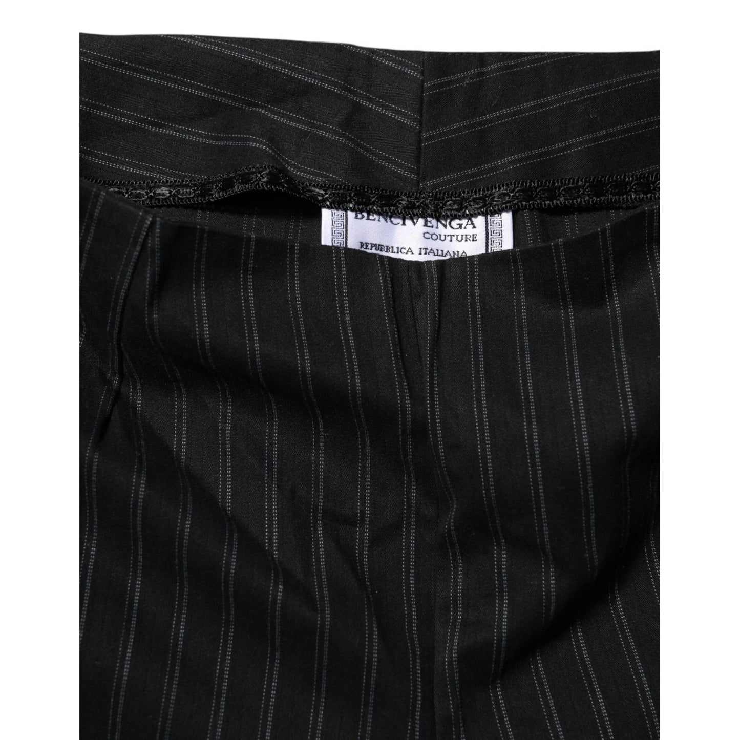 BENCIVENGA Black Wool Blend Pinstripe Straight Leg Pants BENCIVENGA