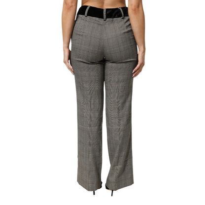 BENCIVENGA Gray Wool Blend Plaid Straight Leg Velvet Waist Pants BENCIVENGA