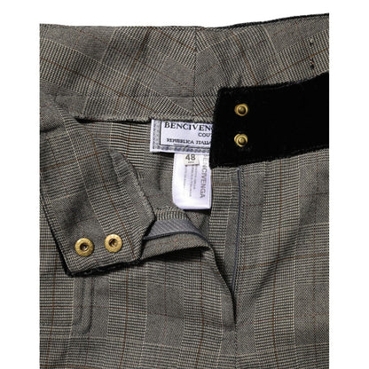 BENCIVENGA Gray Wool Blend Plaid Straight Leg Velvet Waist Pants BENCIVENGA