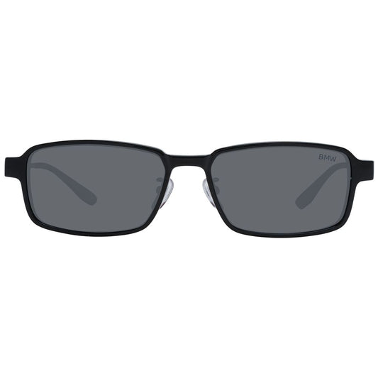 BMW Gray Men Glasses Frame with titanium full-rim design, polarized lenses, rectangle style, 100% UVA & UVB protection, includes branded case.