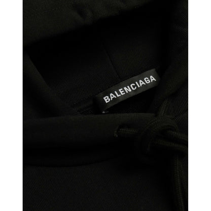 Balenciaga Black Cotton Logo Hooded Pullover Sweatshirt Sweater