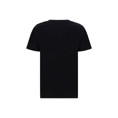 Back view of Balmain Black Cotton T-Shirt with iconic details and embossed shoulder buttons.