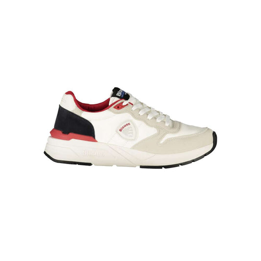 Blauer White Polyester Men Sneaker with red accents and Blauer logo, showcasing sleek and fashionable design for dynamic steps.
