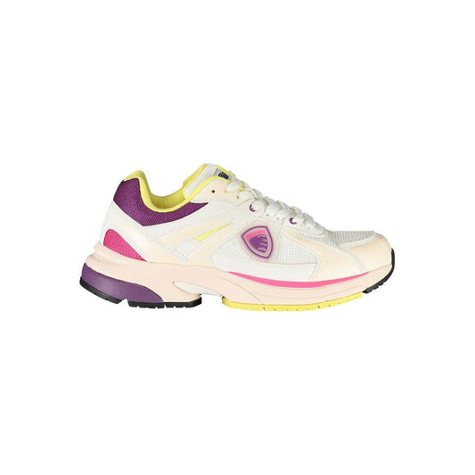 Blauer White Polyester Women Sneaker with vibrant purple, pink, yellow accents and removable insole for comfort and style.