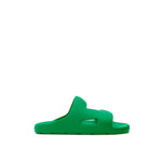 Bottega Veneta Green Cotton Slipper, rubber band sandal with tone-on-tone logo on insole and gel-effect design.