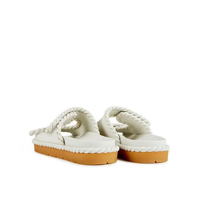 Bottega Veneta White Lamb Leather Flat Sandals
