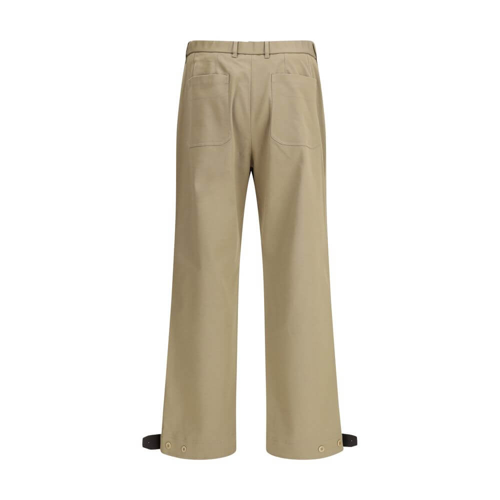 Rear view of Brioni Beige Cotton Cargo Pants featuring straight leg, adjustable leather buckle, and patch pockets.