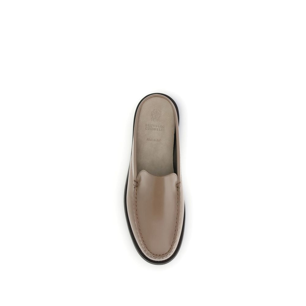 Brunello Cucinelli Beige Calf Leather Bos Taurus Mules Brunello Cucinelli