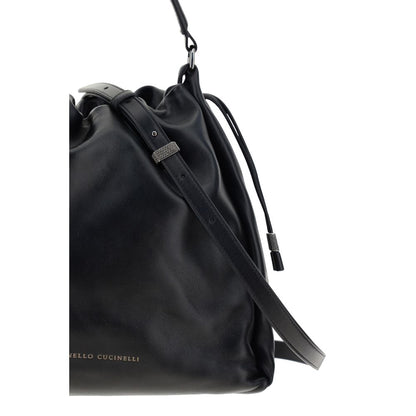 Brunello Cucinelli Black Calf Leather Bos Taurus Shoulder Bag