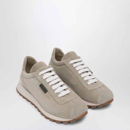 Brunello Cucinelli Grey/Sage Green Sneakers in Suede