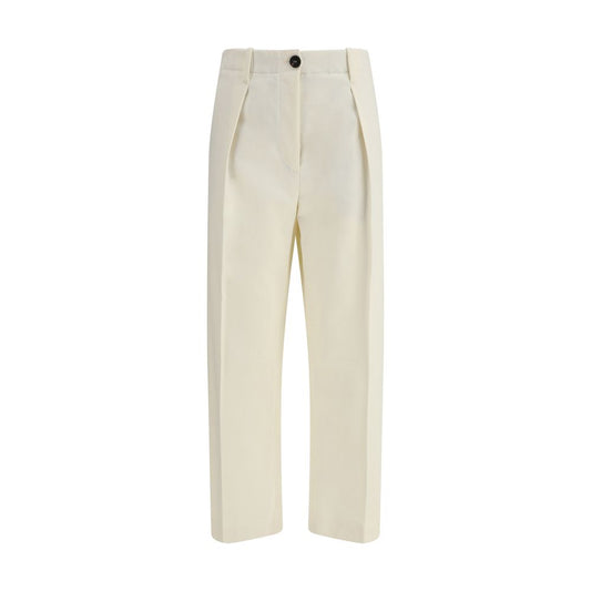 Brunello Cucinelli Cream Cotton Casual Pants with straight leg and button closure for AW25 season, regular fit, 100% cotton.