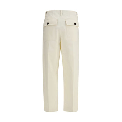 Brunello Cucinelli Cream Cotton Casual Pants with straight leg, zipper closure, belt loops, 100% cotton, AW25 season, back view.