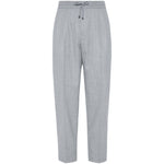 Brunello Cucinelli Drawstring trousers in beluga grey virgin wool with tapered leg and elasticated waistband.