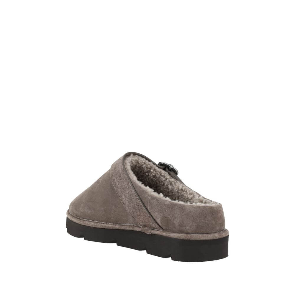 Brunello Cucinelli Gray Calf Leather Bos Taurus Clogs