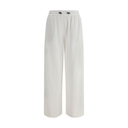 Brunello Cucinelli White Cotton Joggers (Workout Pants) showcasing relaxed fit, elastic waistband, and side pockets for casual elegance.