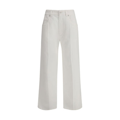 Brunello Cucinelli White Cotton Straight-Leg Jeans with five-pocket design and leather patch