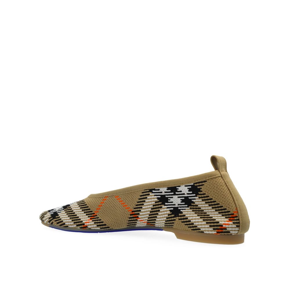 Burberry Checkered Knitted Ballerina Shoes with quilted insole and rubber sole, side view, women's designer footwear.