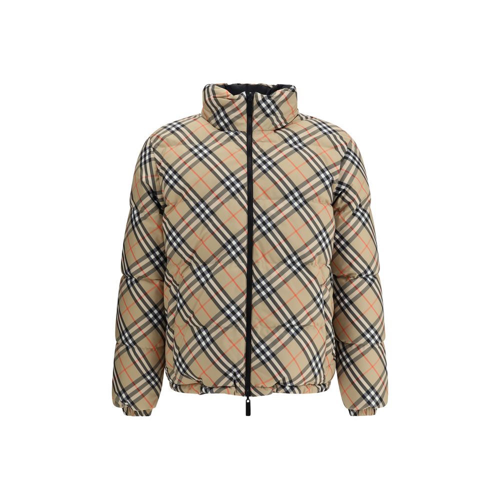 Burberry Multicolor Polyamide Clothing - Reversible Check Down Jacket with packaway hood, double-slider zipper, and silicone label.