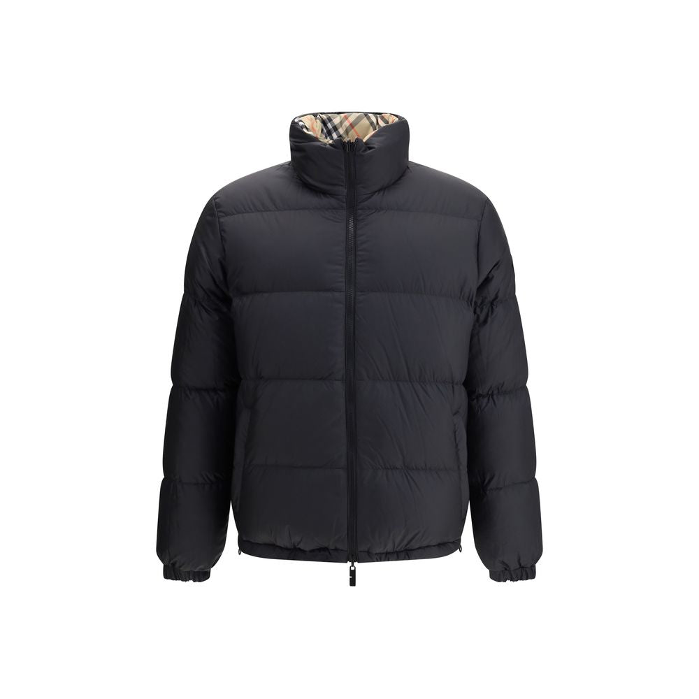 Burberry Multicolor Polyamide Clothing reversible check down jacket with packaway hood and zipper pockets.