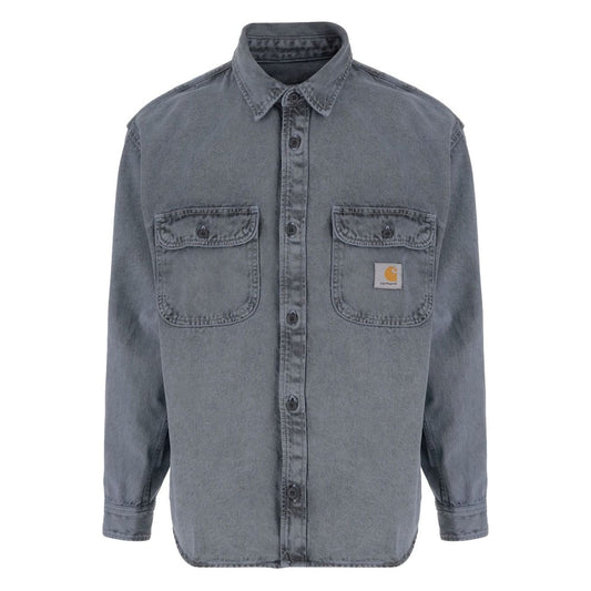 CARHARTT WIP PRE Shirts Clear Blue silk nylon tigan denim cotton shirt with pockets and buttons in gray color.