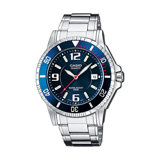 CASIO COLLECTION Mod. DIVER 200m NEOBRITE - BLUE wristwatch, 20 ATM water resistant, stainless steel case and strap, quartz movement.