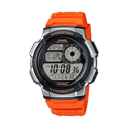 CASIO SPORT DIVER - WORLD TIME ILLUMINATOR 5 ALARMS. 10 YEARS BATTERY - ORANGE CASIO COLLECTION & VINTAGE