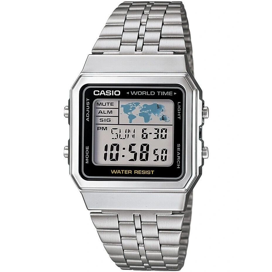 CASIO VINTAGE Mod. WORLD TIME - SILVER & BLACK CASIO COLLECTION & VINTAGE