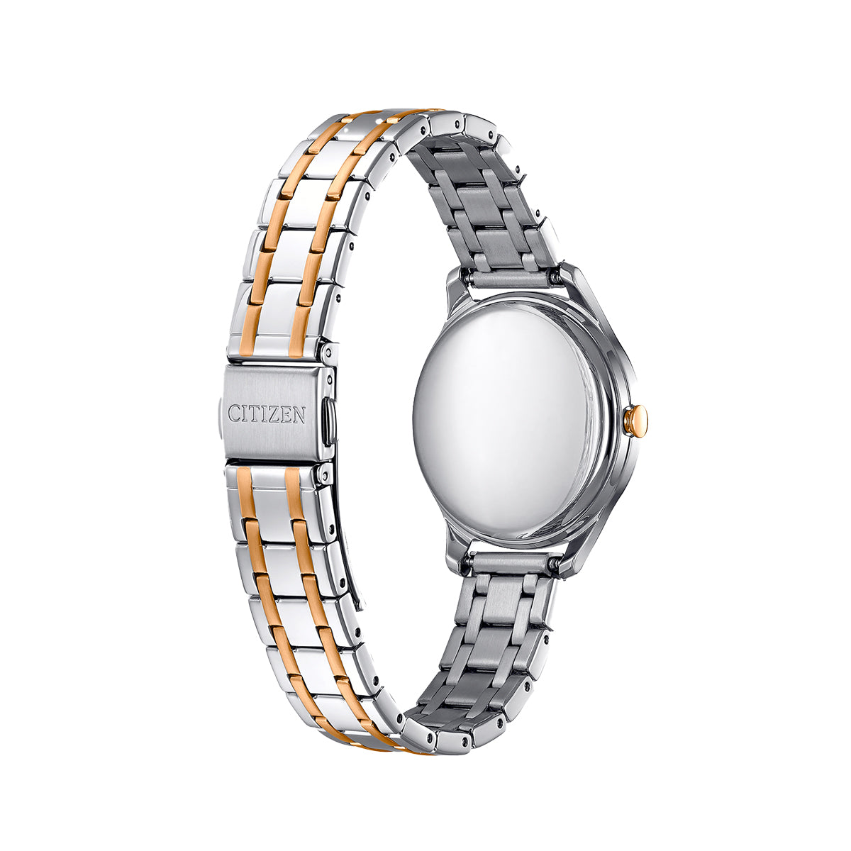 CITIZEN Mod. ELEGANCE ladies wristwatch with stainless steel and gold-tone bracelet, Eco Drive movement, shown in official packaging.