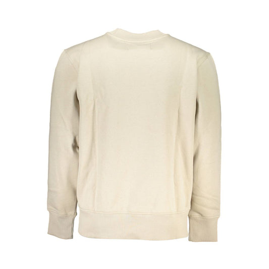Calvin Klein Beige Cotton Sweater, long sleeve, crew neck, fleece interior, logo embroidery visible on back