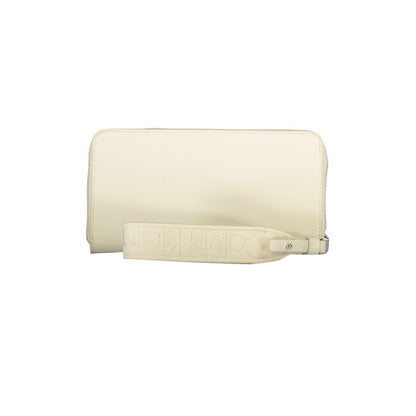 Calvin Klein Beige Polyethylene Wallet with zip closure, 5 compartments, coin purse, card spaces, and removable long pull logo strap.