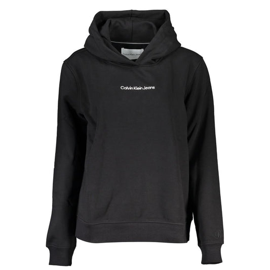 Calvin Klein Black Cotton Sweatshirt with hood, logo embroidery, and fleece material, perfect for transitional weather.