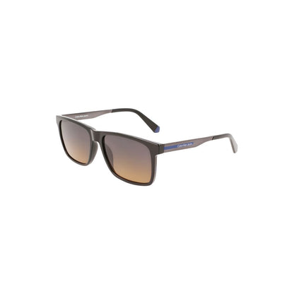 Calvin Klein Black Plastic Men Sunglass with robust square frame and brown lenses for a stylish look.