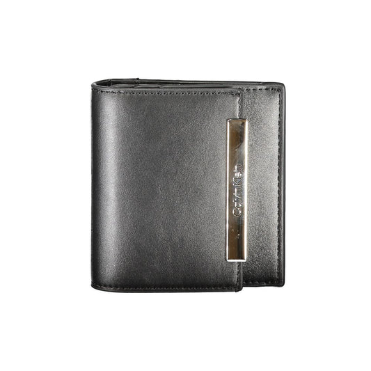 Calvin Klein Black Polyester Wallet with RFID block, card spaces, zip and automatic closure, featuring logo and external pocket.