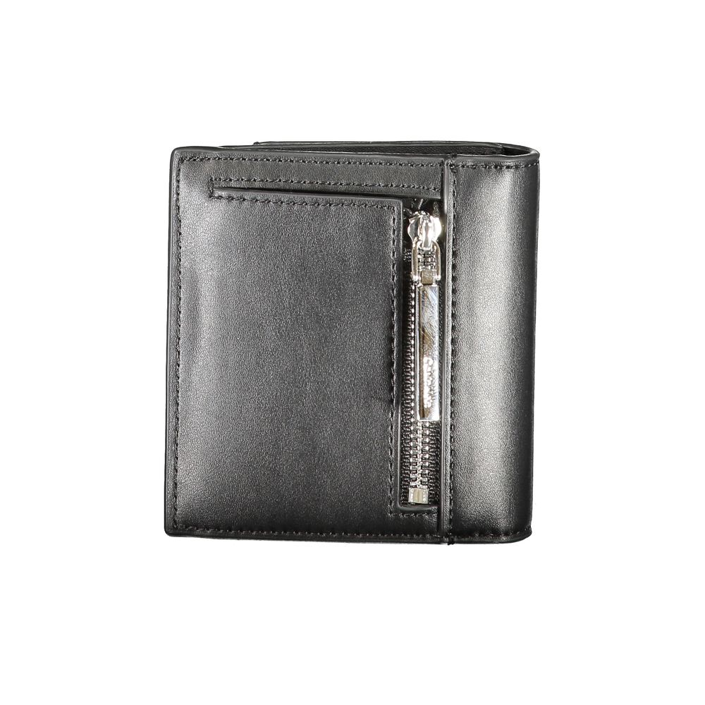 Calvin Klein Black Polyester Wallet with external pocket, card spaces, RFID block, zip and automatic closure, featuring logo.