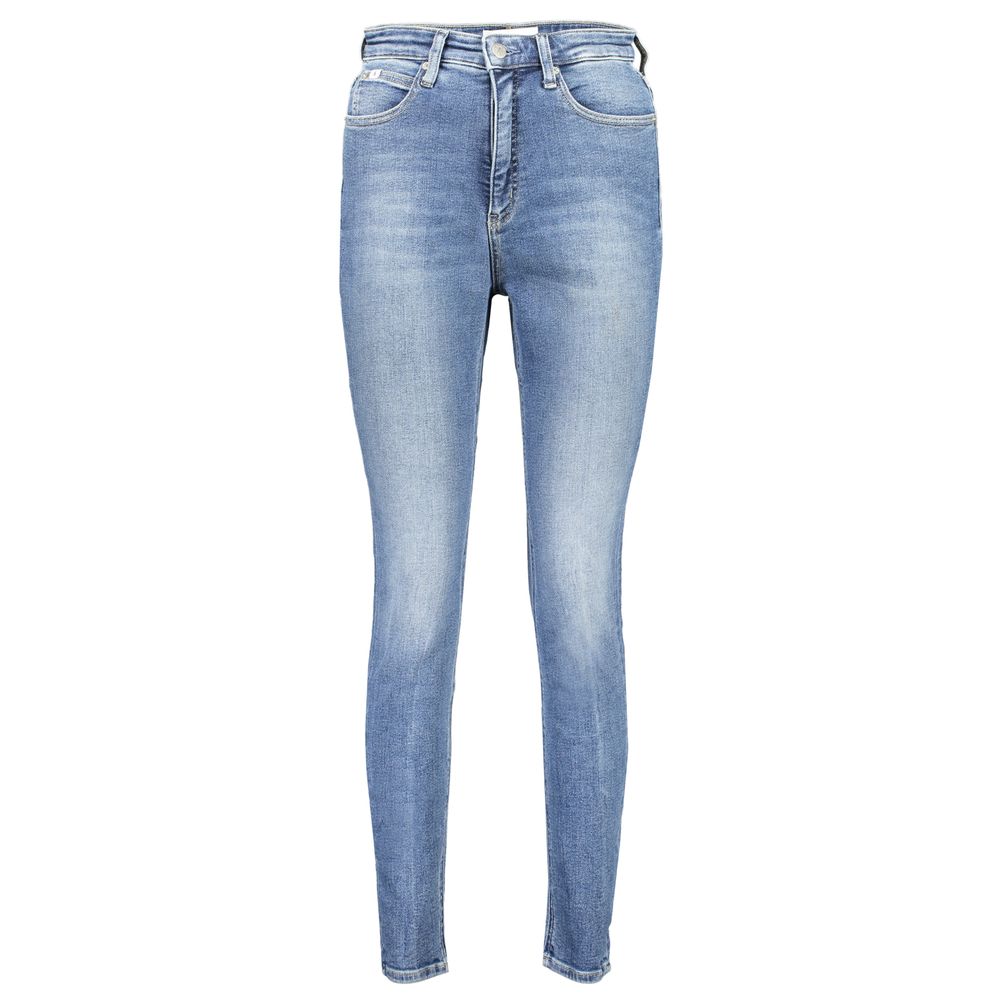 Calvin Klein Blue Cotton Women Jeans, sustainable high-rise skinny with five pockets and urban chic style.