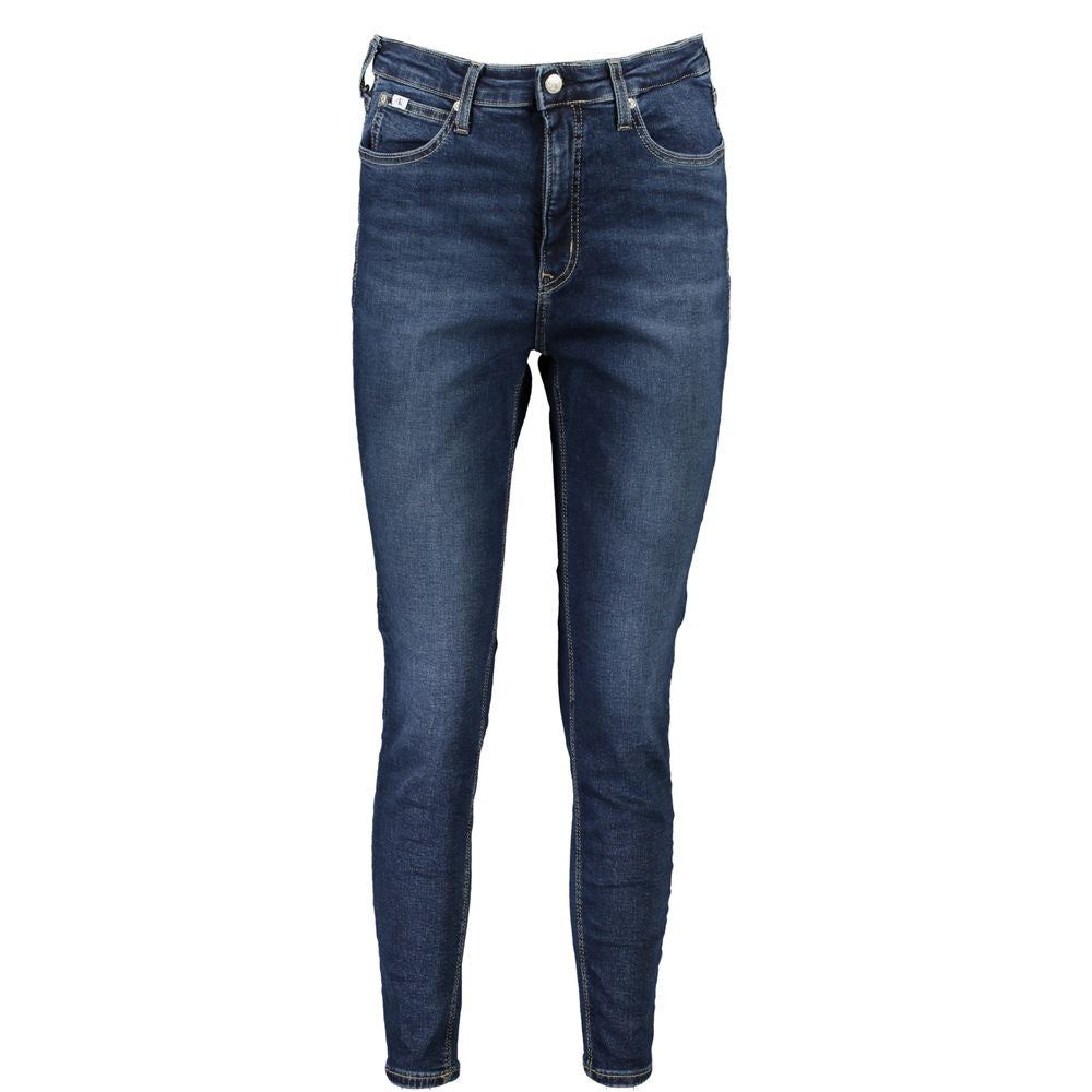 Calvin Klein Blue Cotton Women's Skinny Ankle Jean - high-rise, sustainable denim with 20% recycled cotton, sleek and stylish fit.