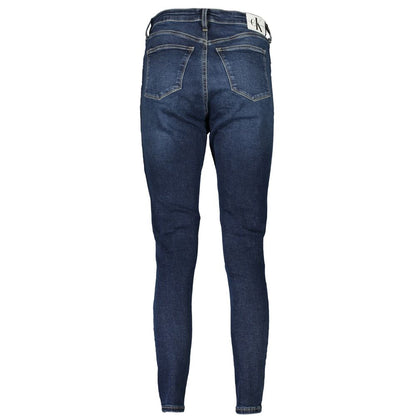 Calvin Klein Blue Cotton Women's Skinny Ankle Jean featuring a high-rise, super skinny fit and eco-friendly recycled cotton blend.