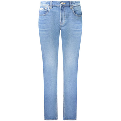 Calvin Klein Blue Cotton Women's Slim Jean, mid-rise denim with chic washed blue hue and iconic logo, perfect for stylish comfort.