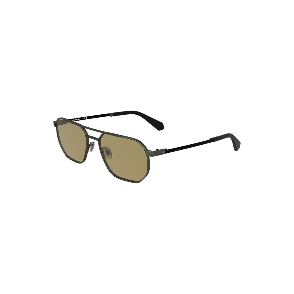 Calvin Klein Bronze Metal Men Sunglass with sleek square lenses and stylish frame design, embodying modern elegance and sophistication.