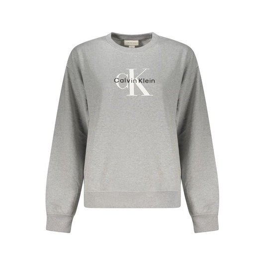 Calvin Klein Gray Cotton Women Sweater with embroidery and logo, long-sleeved, eco-conscious cotton blend, chic and versatile gray design.