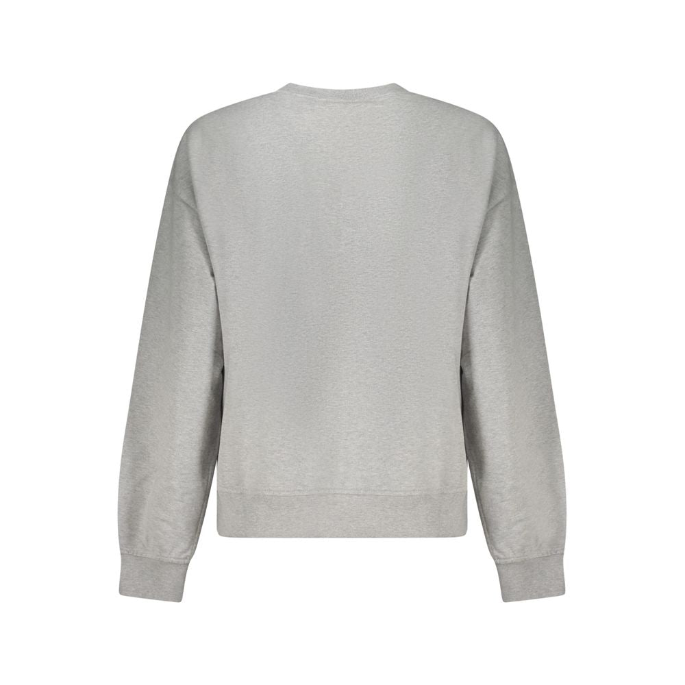 Back view of Calvin Klein Gray Cotton Women Sweater with long sleeves and iconic logo.