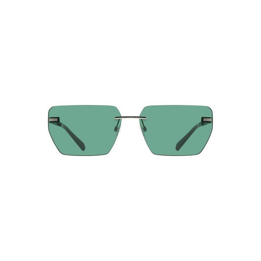 Calvin Klein Green Metal Men Sunglass with square green lenses and sleek metal frame, perfect for the fashion-forward individual.