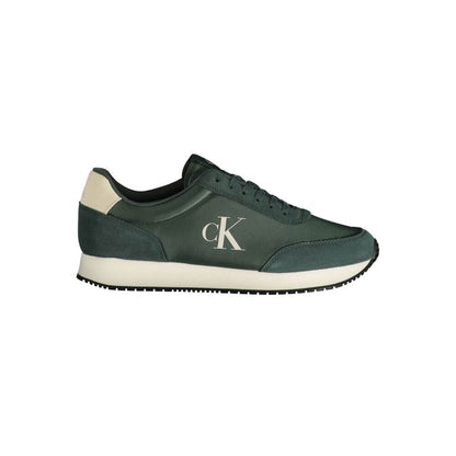 Calvin Klein Green Polyester Sneaker with laces, print, and contrasting details.