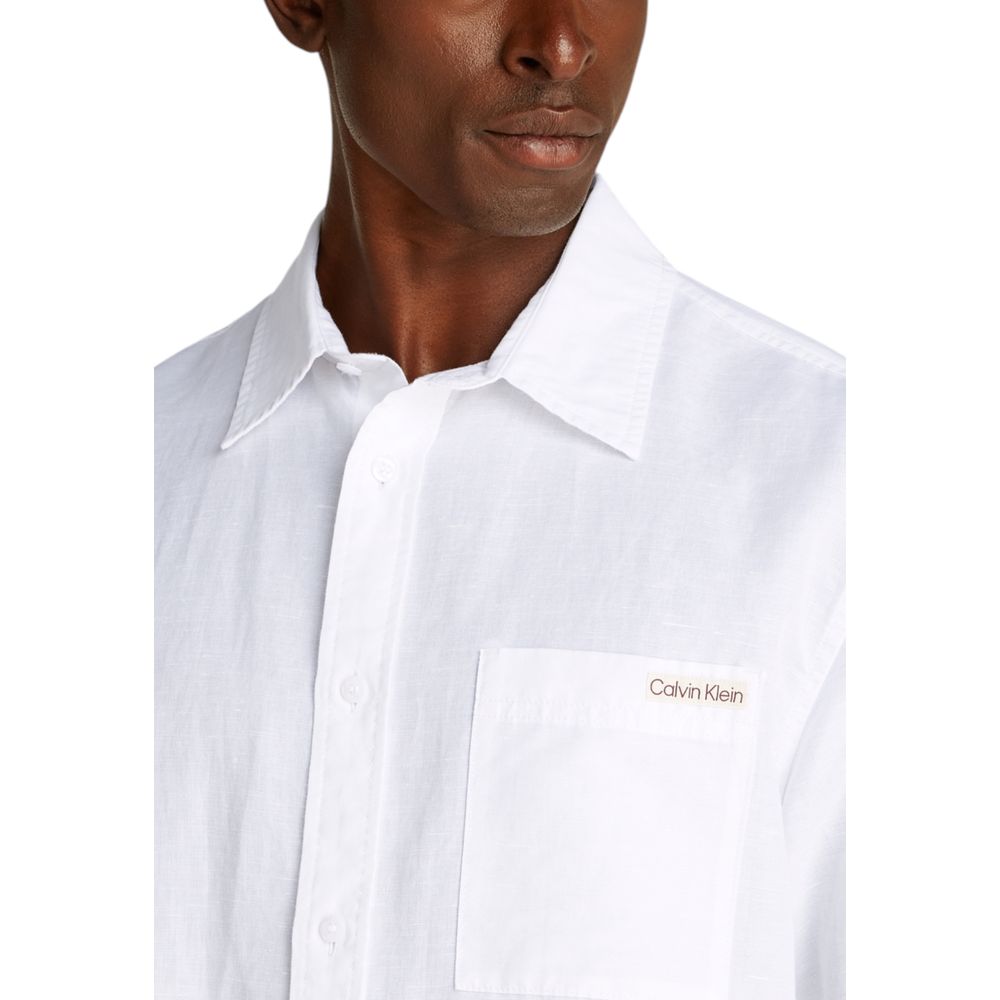 Calvin Klein Jeans White Linen Shortsleeve Shirt Calvin Klein Jeans