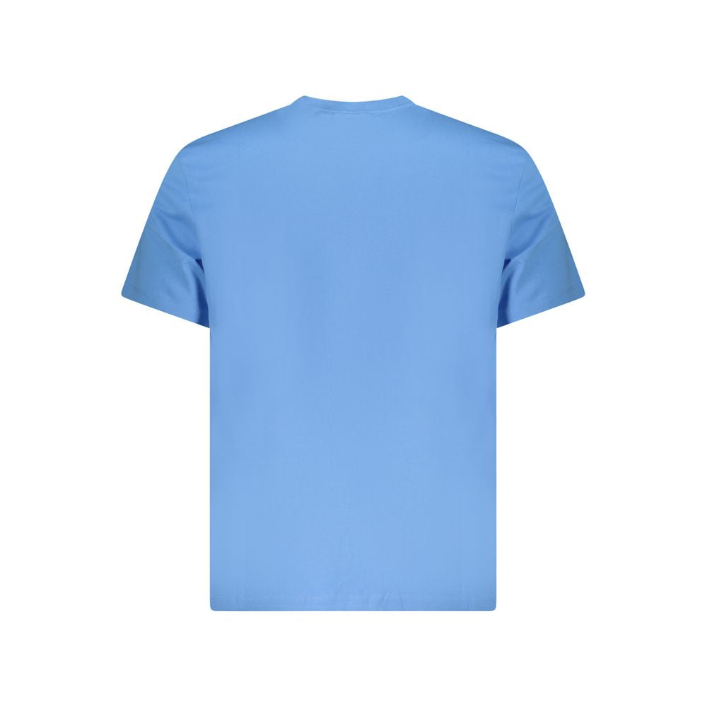 Back view of a Calvin Klein Light Blue Cotton Men T-Shirt, featuring sleek design and iconic logo for chic simplicity.