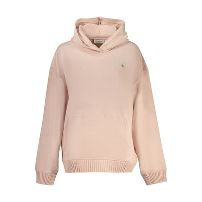 Calvin Klein Pink Cotton Women Sweater, hooded design with central pocket, featuring Calvin Klein logo, casual elegance and comfort.